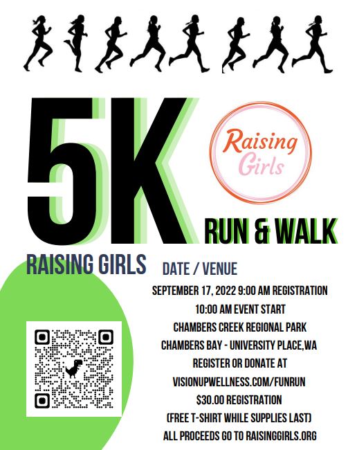 Raising Girls flyer 5K run/walk